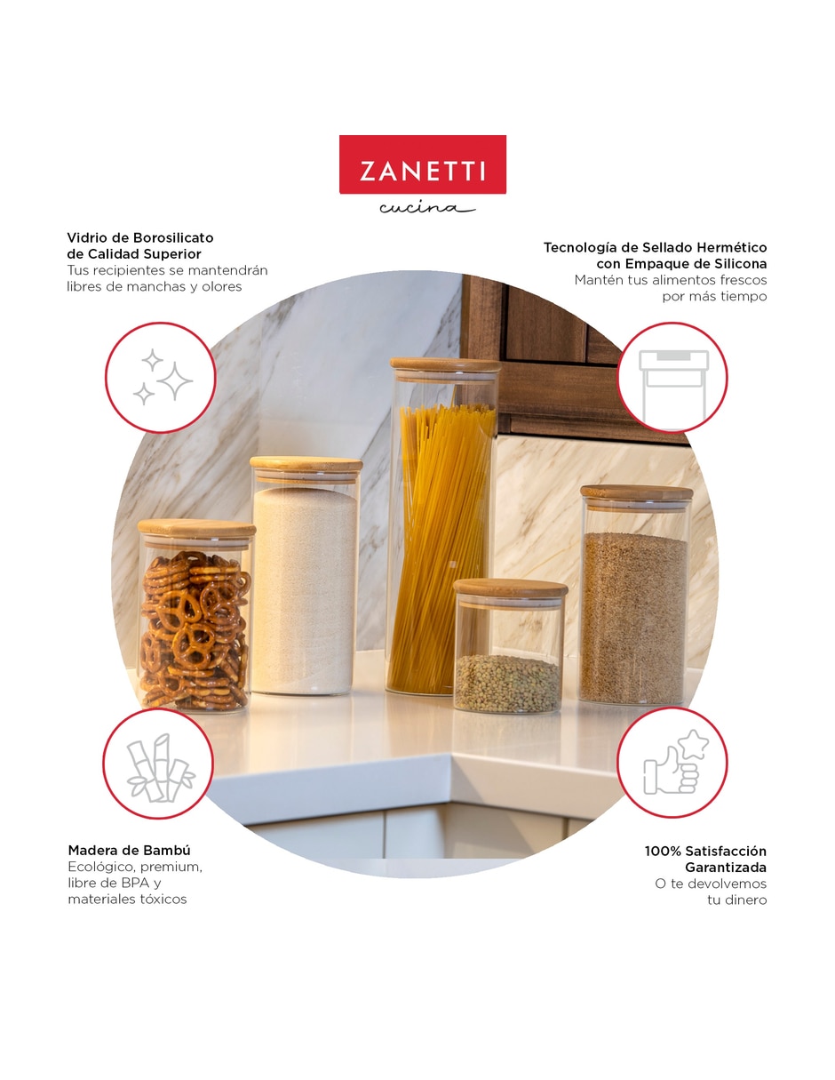 Set contenedor con tapa Zanetti de vidrio 5 piezas